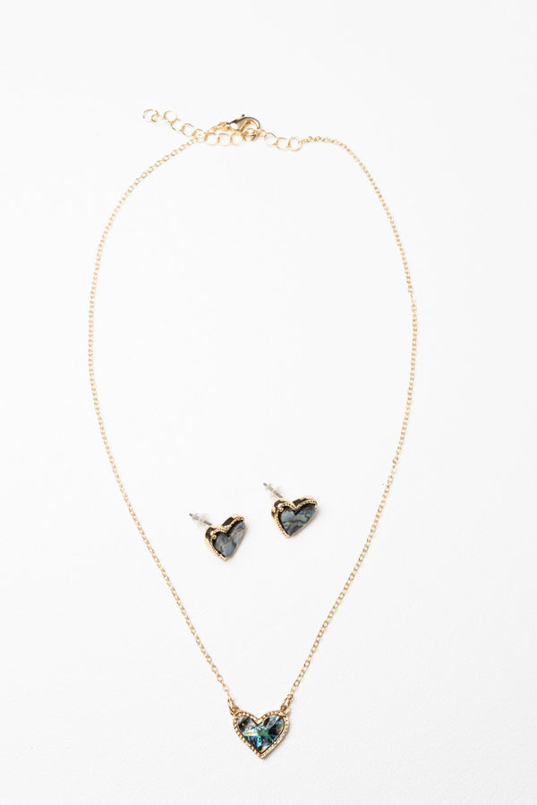 Marble Heart Necklace and Earring Set